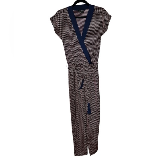 AX Armani Exchange Womens Jam Red Surplice V Neck Checked Jumpsuit Size 0 - Picture 1 of 6